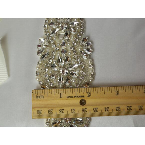 Rhinestone wedding dress belt sash, rhinestone applique ivory bridal sash belt, - Picture 6 of 7